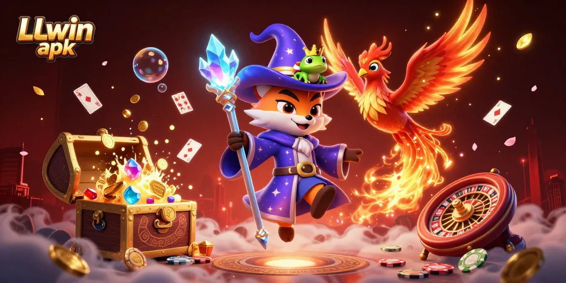 Experience the thrill of LLwin apk in a vibrant casino-themed illustration with dynamic game elements.