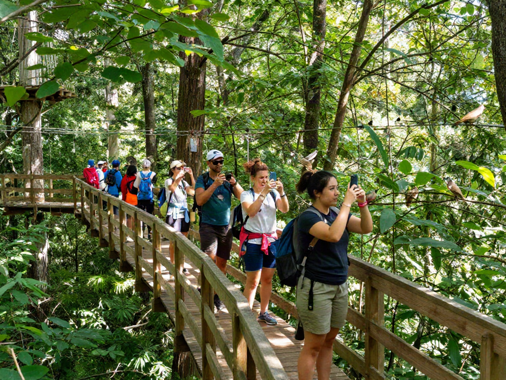 Treetop Walkway with friends enjoying nature high above the forest.
