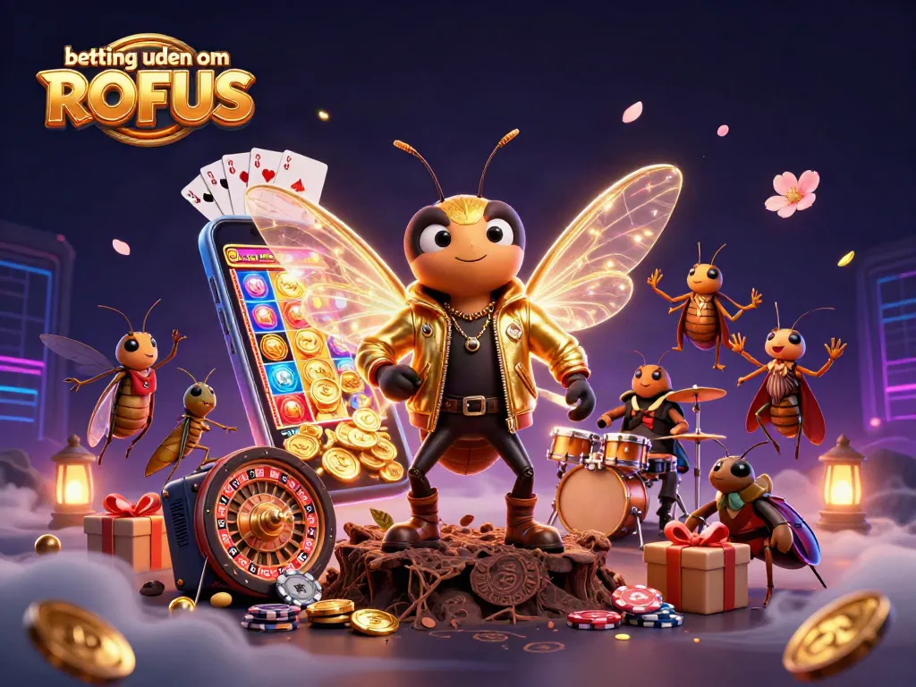 Engage in betting uden om ROFUS with vibrant online gaming characters and dynamic casino elements.