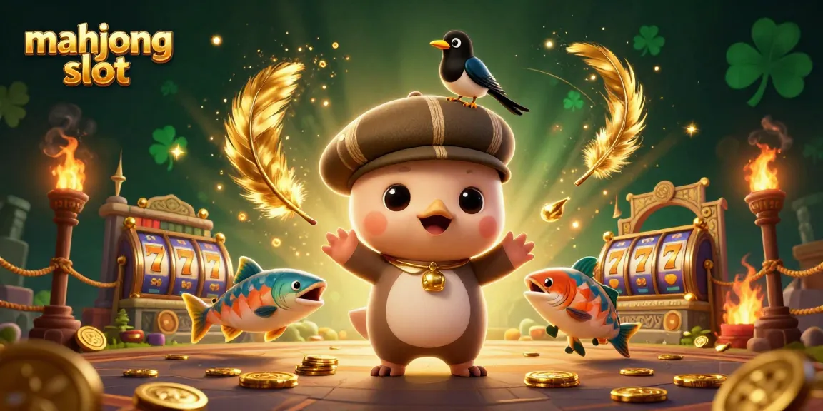 Spin to win at mahjong slot with 3D cartoon Nessie and friends among golden coins and vibrant reels.