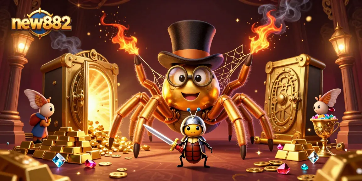 Experience excitement with new882 as a golden tarantula weaves thrilling casino games.