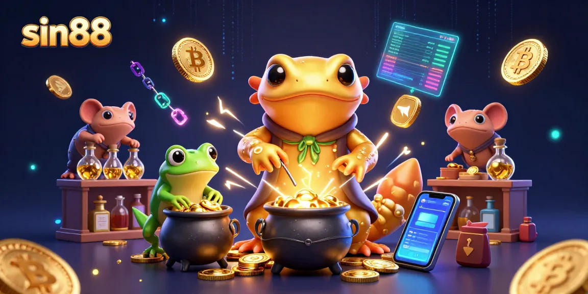 Experience thrilling gameplay at sin88 with golden coins and crypto betting elements.
