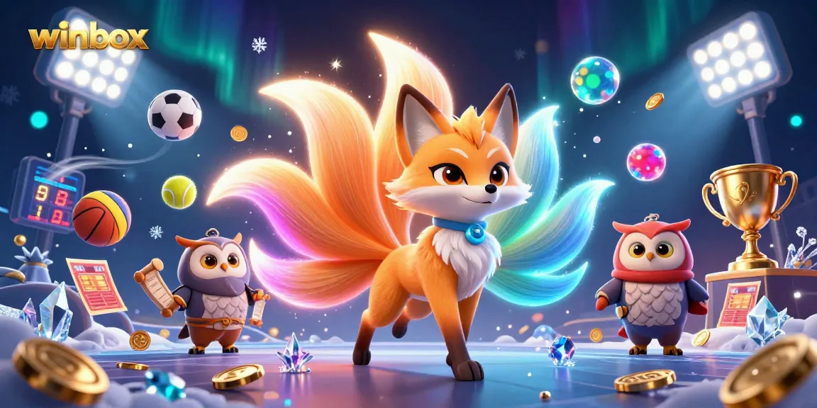 Winbox: Experience thrilling casino magic with a colorful fox spirit, owl sage, and dynamic game elements.