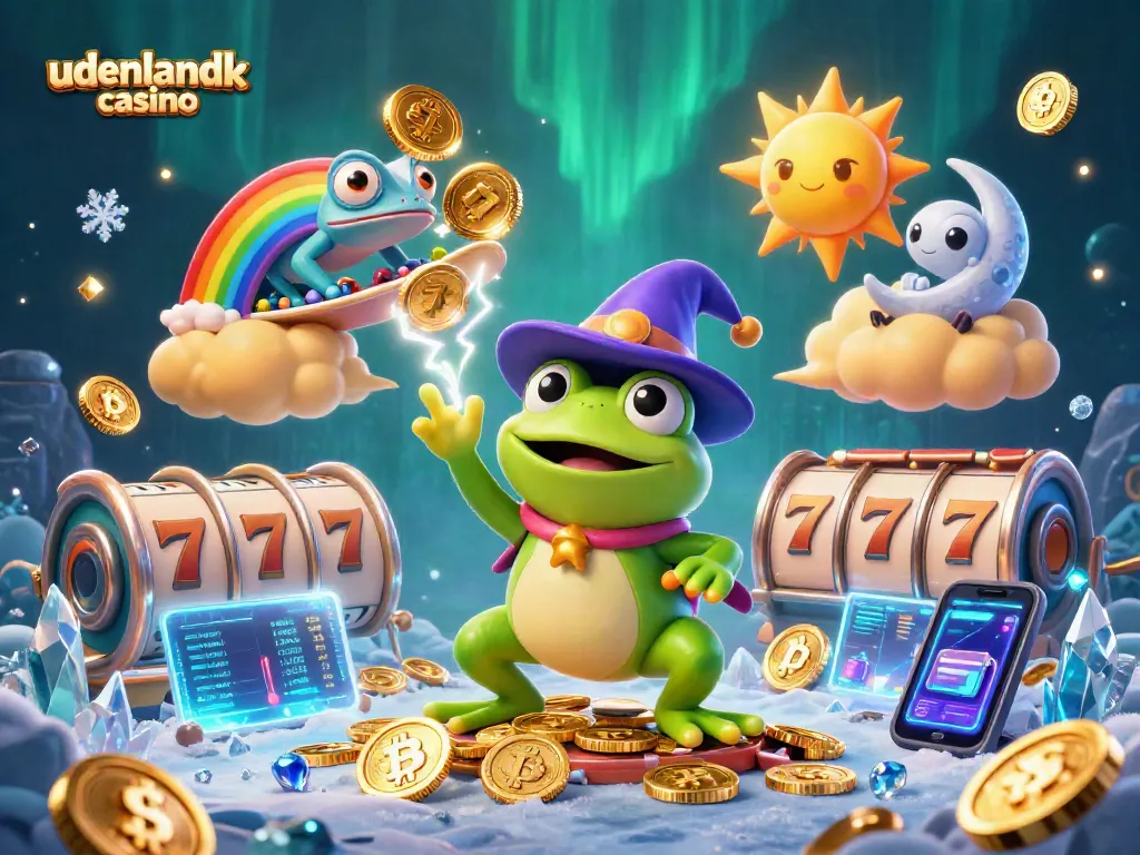 Experience the excitement of udenlandsk casino through a vibrant 3D illustration of magical characters and games.