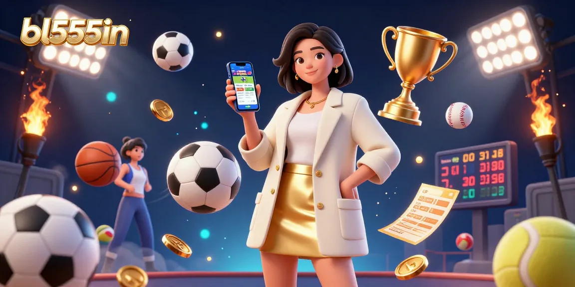 Bl555in enhances sports betting excitement with a vibrant sports app illustration.