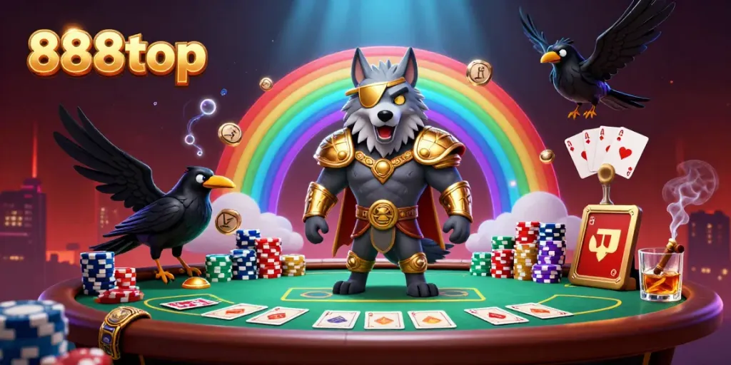Engage with 888top’s thrilling scene featuring Norse-inspired characters amidst a vibrant casino backdrop
