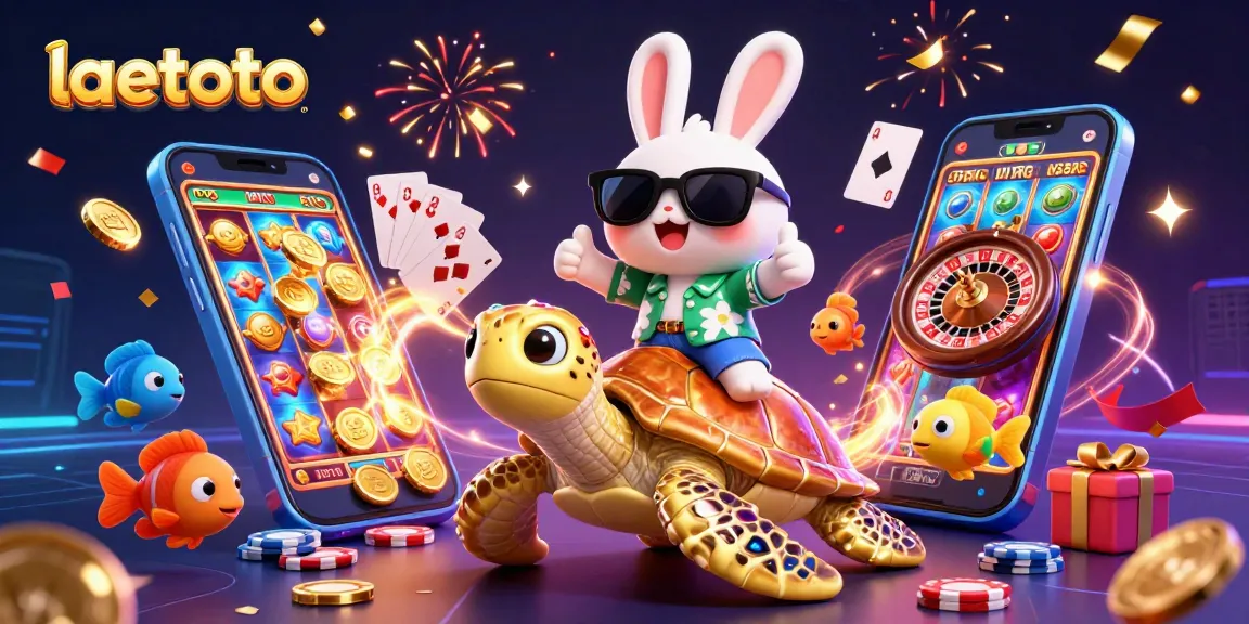 laetoto players enjoy thrilling slot games with a lucky rabbit and golden turtle in an engaging scene