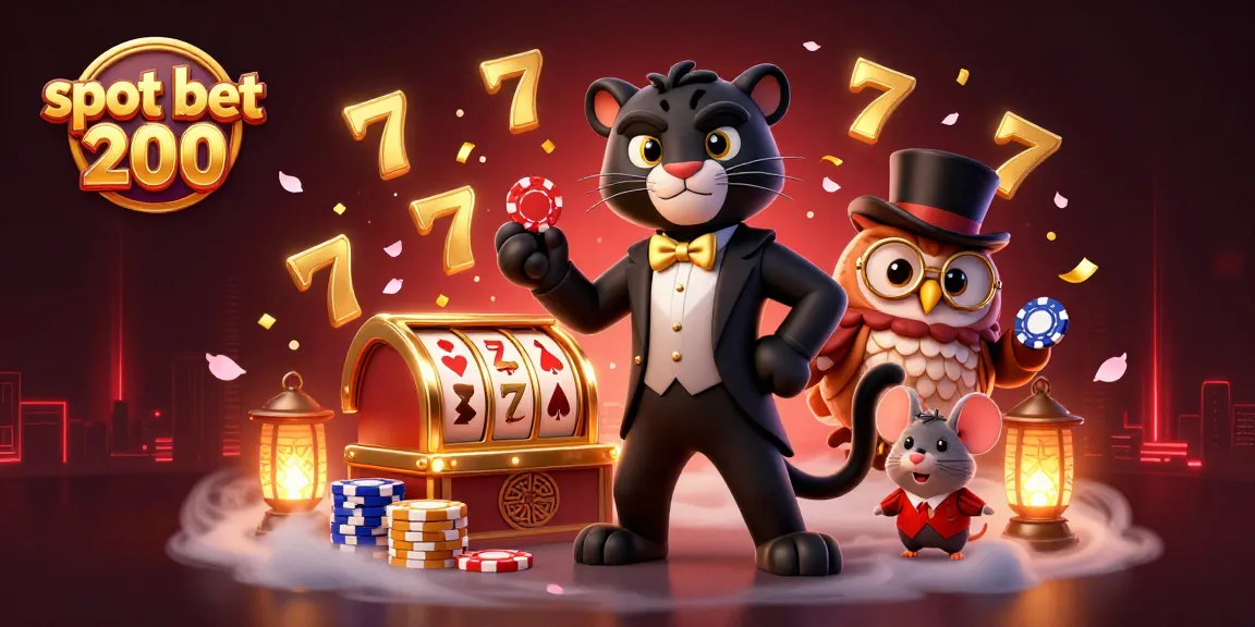 Experience slot bet 200 excitement with a stylish panther, lucky owl, and mouse among vibrant casino elements.