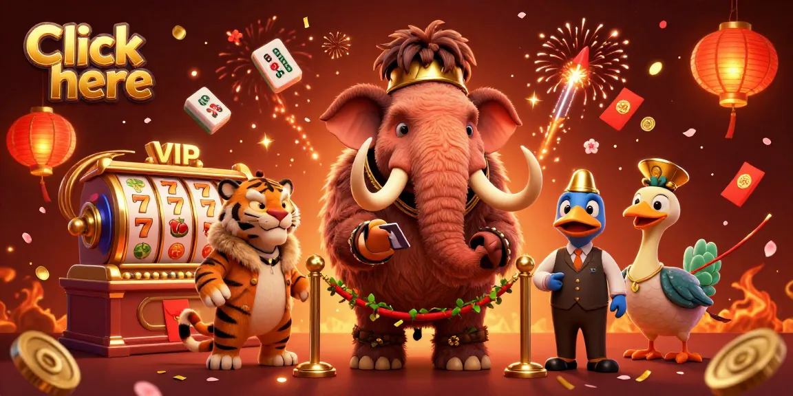 Engage with the vibrant casino scene featuring a woolly mammoth bouncer and a saber-tooth tiger VIP, perfect for "Click here" action.