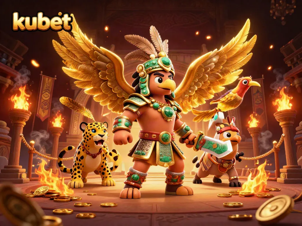 Immerse yourself in kubet's dynamic world with this captivating 3D illustration featuring warriors and gaming elements.