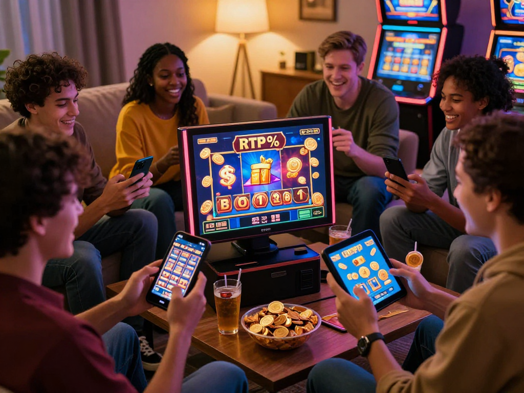 Engaged players enjoying gacor online slots in a cozy setting, highlighting excitement and community.