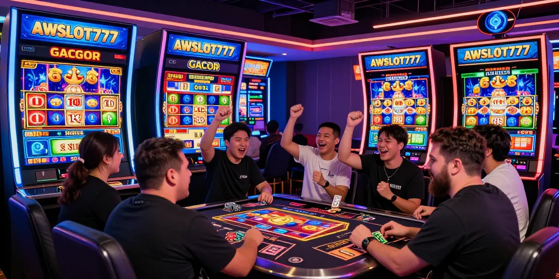 Exciting slot gacor gaming scene at AWSLOT777 with players celebrating wins