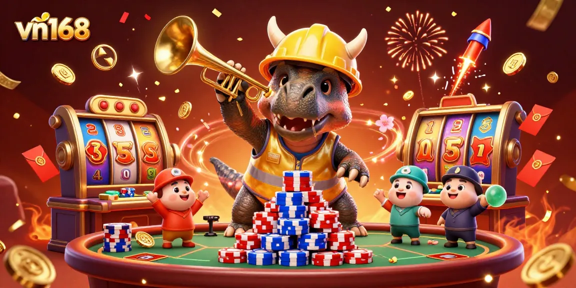 Celebrate big wins at vn168 with colorful 3D characters and lively casino elements in a vibrant gaming scene.