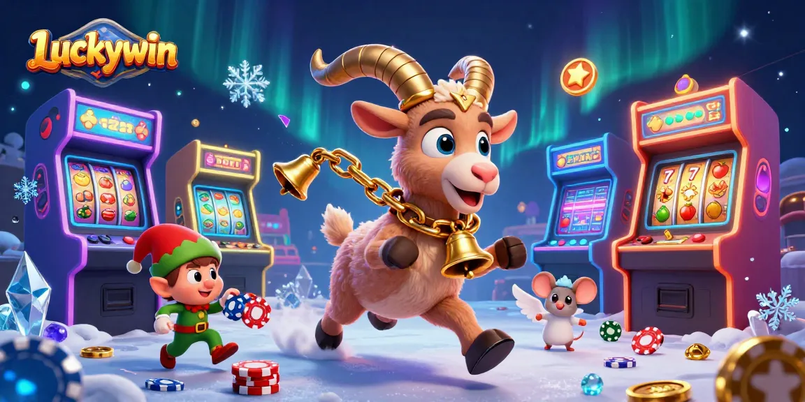 Experience the excitement of Luckywin with festive casino characters and vibrant gaming elements.