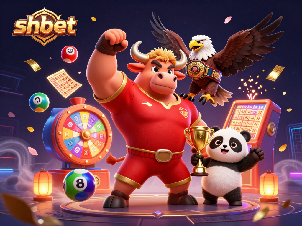 Shbet wins big with lottery balls, vibrant prizes, and a winning mascot trio!