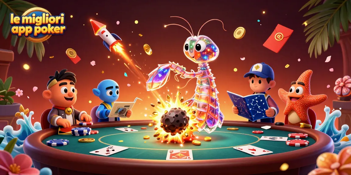 Gioca con le migliori app poker su un tavolo virtuale circondato da gettoni e carte.
