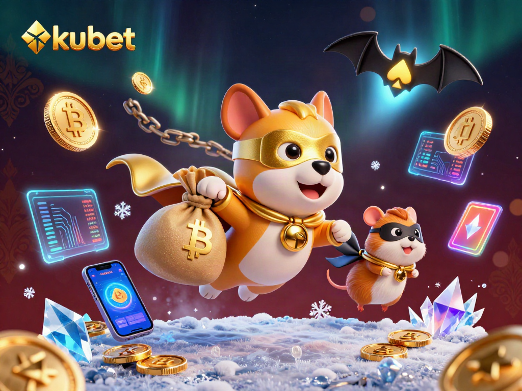 Engage in thrilling gaming adventures with kubet’s superhero dog and hamster duo amidst digital coins.