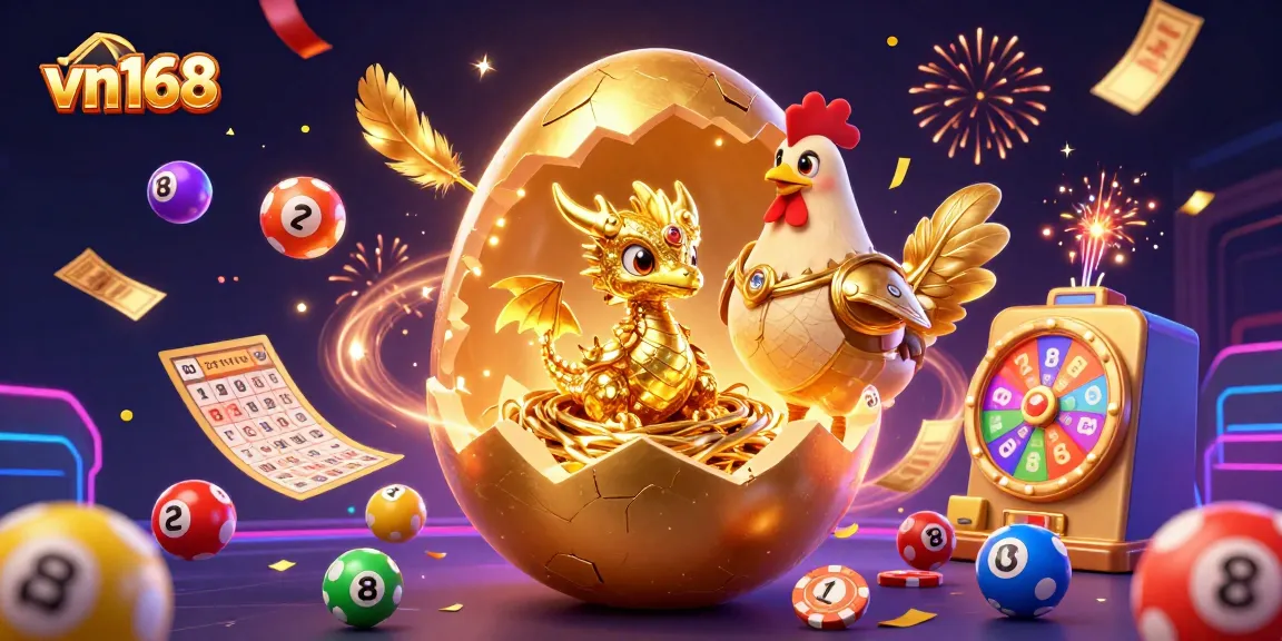 Experience the excitement of vn168 casino with a golden dragon and lottery elements in a vibrant scene.