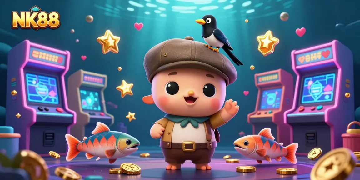 Experience the excitement of NK88 with cartoon Nessie and casino-themed game elements.