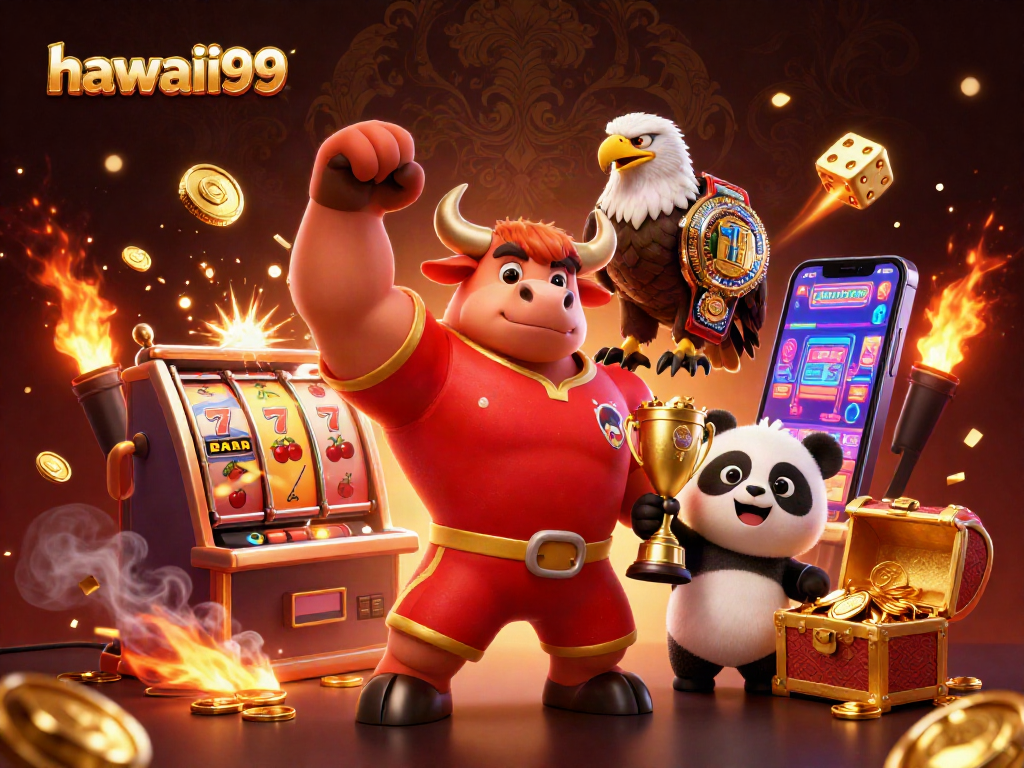 Engage in hawaii99's thrilling slot action with our vibrant 3D casino illustration.
