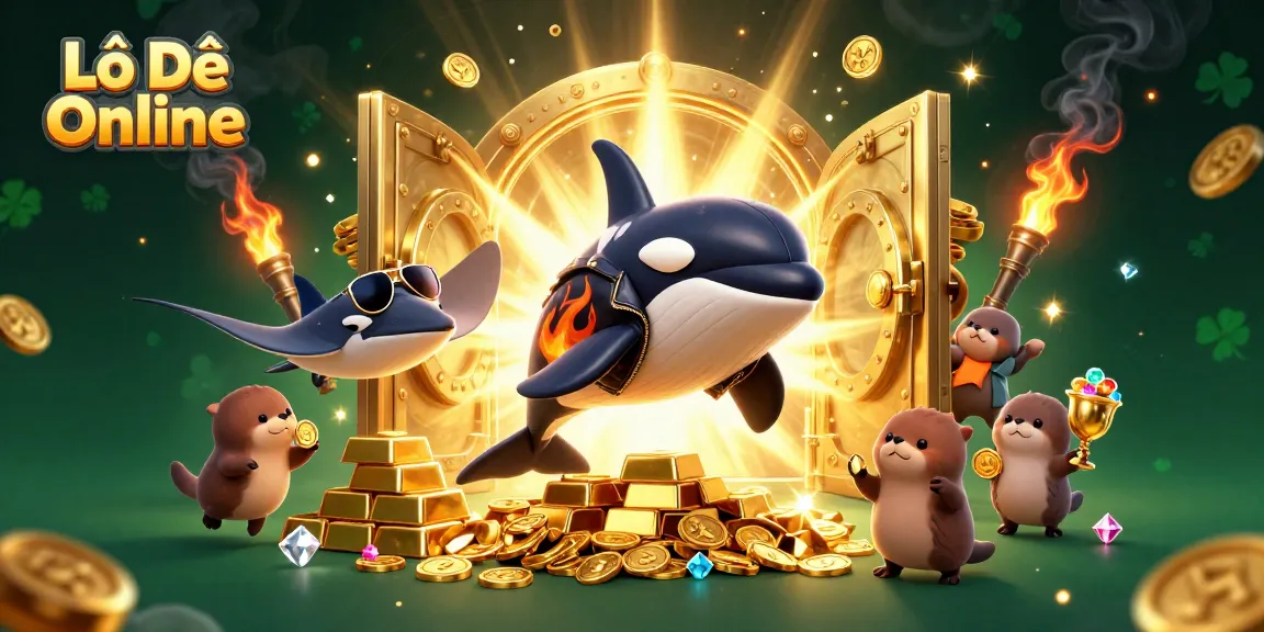Lô Đề Online showcases a lively scene with characters, golden coins, and gambling excitement.