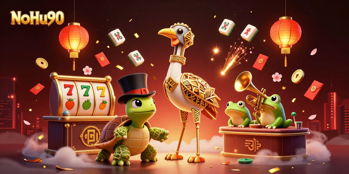 Experience the thrill of NoHu90 with vibrant casino elements and cartoon characters in action.
