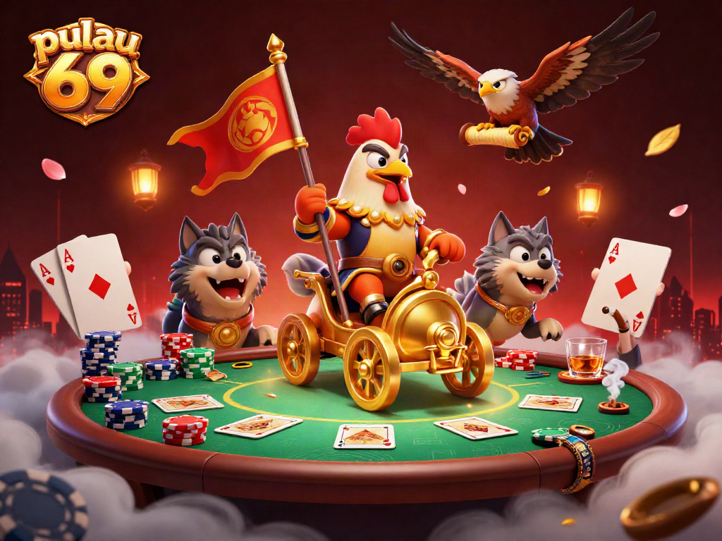 Play poker with pulau 69's dynamic 3D characters in a vibrant casino setting.